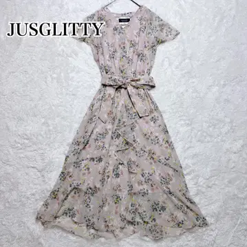 JUSGLITTY 원피스 프릴 꽃무늬 A라인 벨트 핑크