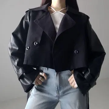 Me+emselect 인조 가죽 도킹 숏 트렌치코트