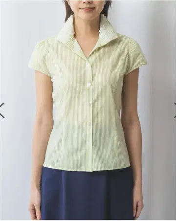 나라 까미체 옷깃 레이스 반팔 스트라이프 셔츠