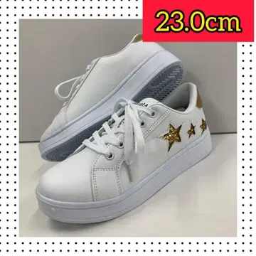 23.0cm 새상품 여성용 세련된 스니커즈 라메 초경량 화이트