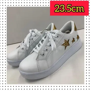 23.5cm 새상품 여성용 패션 스니커즈 라메 초경량 화이트