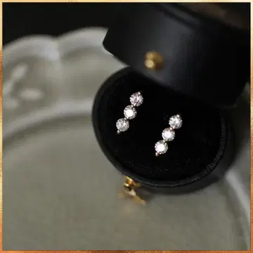 037D [라인] 귀걸이 12mm 3알 CZ 다이아 925 10K 골드