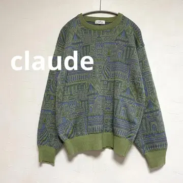 빈티지 claude 린넨 혼방 총 패턴 니트 그린 구제 의류 남성용 M