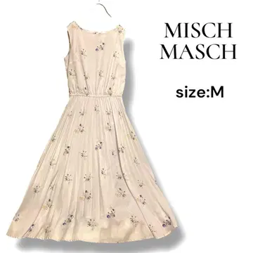 MISCH MASCH 꽃무늬 롱 기장 플리츠 원피스 M 보라색 진주 버튼