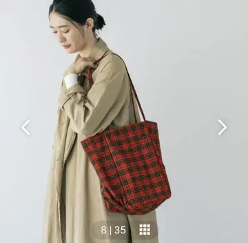 모르밀스 체크 무늬 토트백 빨간색