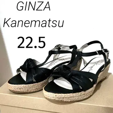 GINZA Kanematsu  리본 웨지 샌들 22.5 블랙