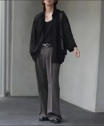 welise 슬랙스 하이 그레이드 헤비 TR 그레이쉬 베이지 플레어 팬츠