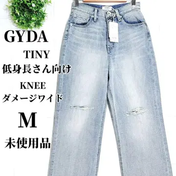 미사용품 제이다 KNEE 데미지 와이드 데님 팬츠 M 아이스 블루