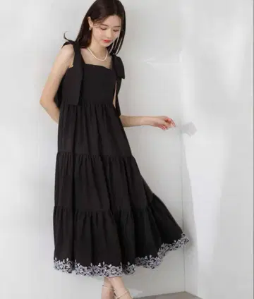 블랙 캐미 원피스 롱 기장 티어드