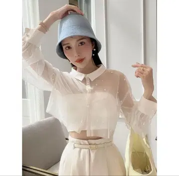 eimy istoire 랜덤 펄 시어 숏 블라우스 (WHITE)