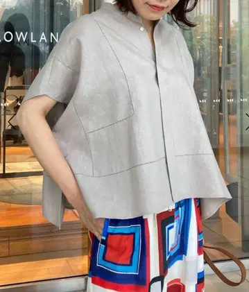 프렌치 린넨 스탠드 카라 셔츠