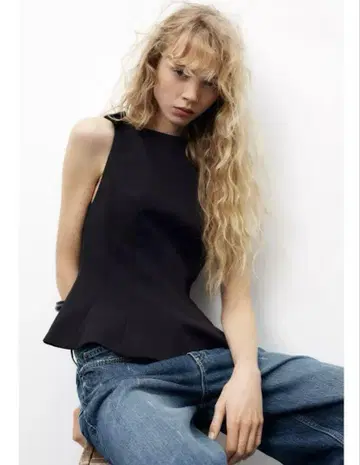 페플럼 리본 상의 ZARA