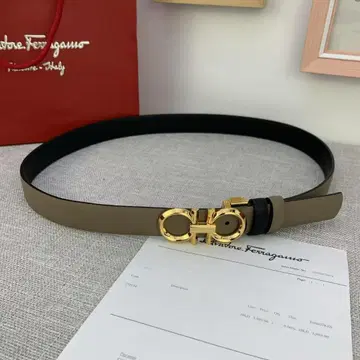 Ferragamo 페라가모 여성용 리버서블 벨트 그린 금장 버클