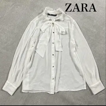ZARA 프릴 칼라 플리츠 소매 보타이 블라우스 긴팔