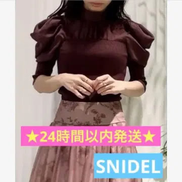 SNIDEL 스나이델 시어 퍼프 슬리브 니트 탑 BRD 브라운