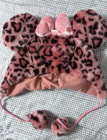 디즈니 팬캡 레오파드 패턴 미니 핑크