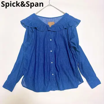 [새상품급] Spick&Span 데님 프릴 셔츠 블라우스 인디고