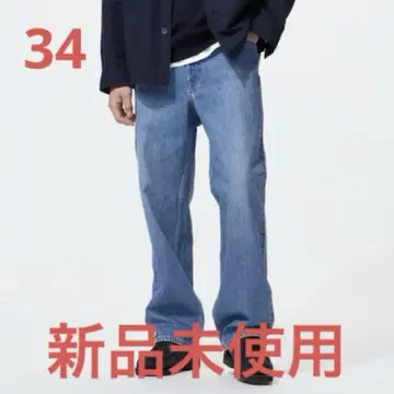 유니클로 와이드 스트레이트 청바지 34 64 블루 데님 팬츠
