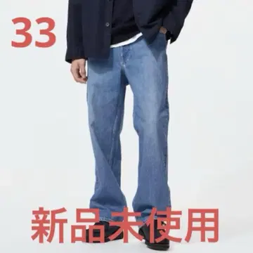 유니클로 와이드 스트레이트 청바지 33 64 블루 데님 팬츠