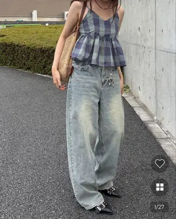 [미사용] nugu Lunalie 워시 와이드 핏 데님 팬츠 XL