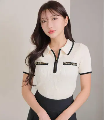 하프 ZIP 체인 포켓 니트