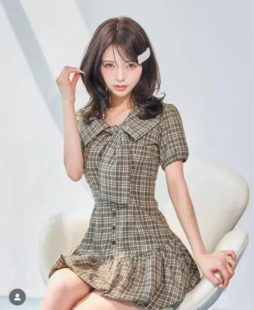 Darich 다리치 빅 리본 벌룬 체크 미니 원피스