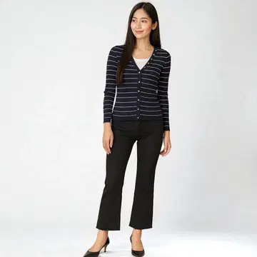 셀포드 CELFORD 네이비 V넥 보더 가디건 36 슬림