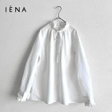 이에나 프릴 옷깃 보타이 블라우스 화이트 넉넉한 프릴 스탠드 카라