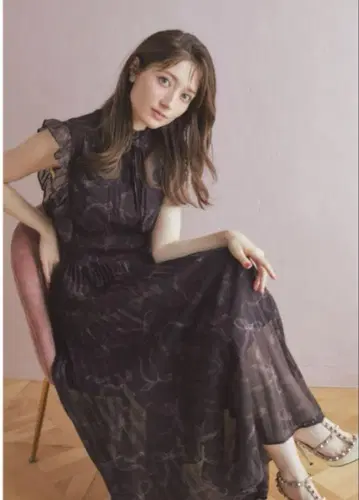 tocco 리본 & 프릴 장식 허리 셔링 리본 프린트 플리츠 원피스