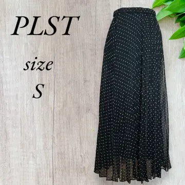 PLST 플라스테 롱 플리츠 스커트 도트 시스루 블랙 899