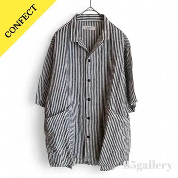 CONFECT 02212-0083 린넨 스트라이프 반팔 커버 셔츠