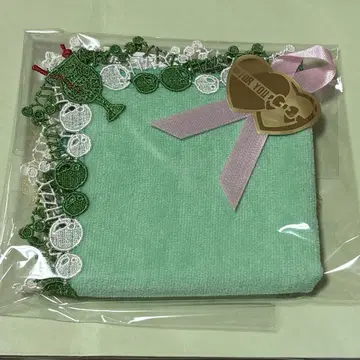 [미사용 새상품] 치카자와 레이스 크림소다 타월 손수건 그린