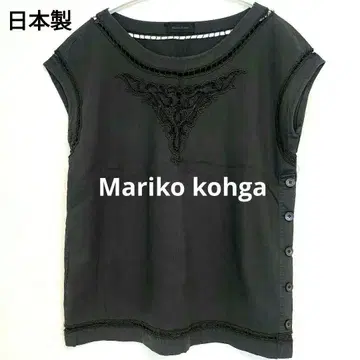 Mariko kohga 자수 블랙 슬리브리스 상의 일본제