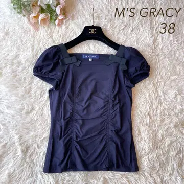새상품급 M'S GRACY 리본 셔링 티셔츠 네이비 38
