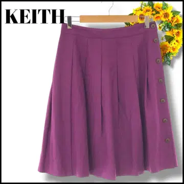 KEITH 스커트 무릎 기장 세련된 플리츠 프릴 퍼플 40 깔끔