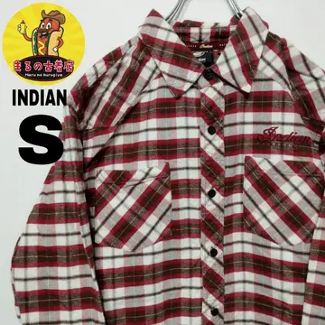 USA 구제 의류 INDIAN 플란넬 셔츠 S 레드 브라운 체크