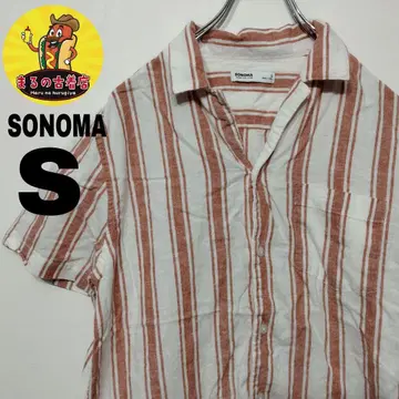 USA 구제 의류 SONOMA 반팔 버튼 셔츠 S 레드 화이트