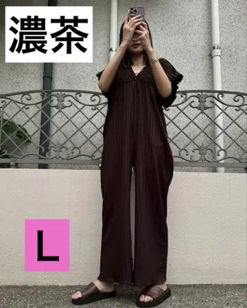 새상품 시마무라 Laxdantia 셔링 멜빵바지 L 다크 브라운
