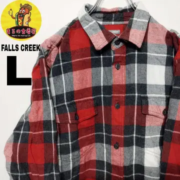 USA 구제 의류 FALLS CREEK 플란넬 셔츠 L 레드 그레이 체크