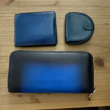 가죽 파랑 그라데이션 지갑 세트