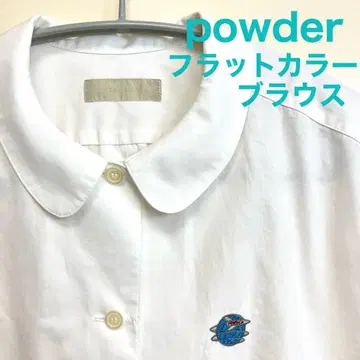 powder 시모사코 히데키 지구 자수 플랫 칼라 긴팔 블라우스
