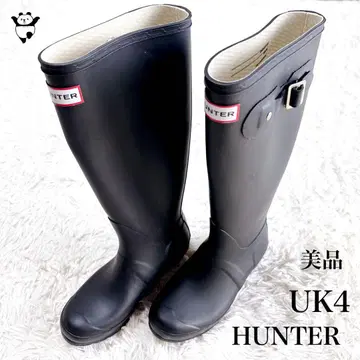 HUNTER 블랙 UK4 버클 헌터 레인부츠 새상품급 롱 부츠