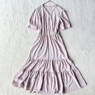 미쉬마쉬 레이스 티어드 롱 원피스 M 핑크 미형