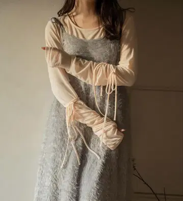 mideal 리본 롱 슬리브 상의 IVORY