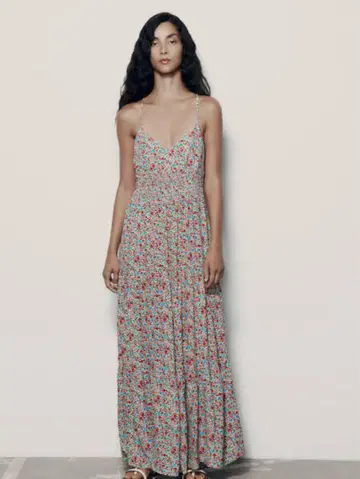 ZARA 꽃무늬 캐미 롱 원피스 L