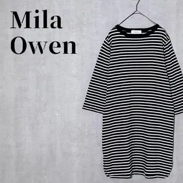 Mila Owen 보더 무늬 튜닉 원피스 7부 소매 면 사이즈 1(S)