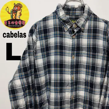 USA 구제 의류 Cabelas 플란넬 셔츠 L 블루 블랙 체크