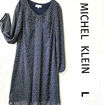 MICHEL KLEIN PARES 네이비 도트 무늬 원피스 긴팔 40