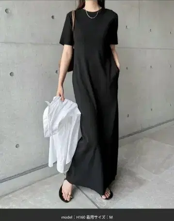 andme 셀프 컷 리브 크루넥 반팔 원피스 L 사이즈 블랙