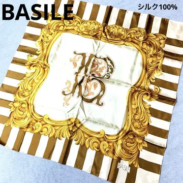 [극미품] BASILE 바질레 바로크 패턴 실크 대형 스카프 베이지 계열